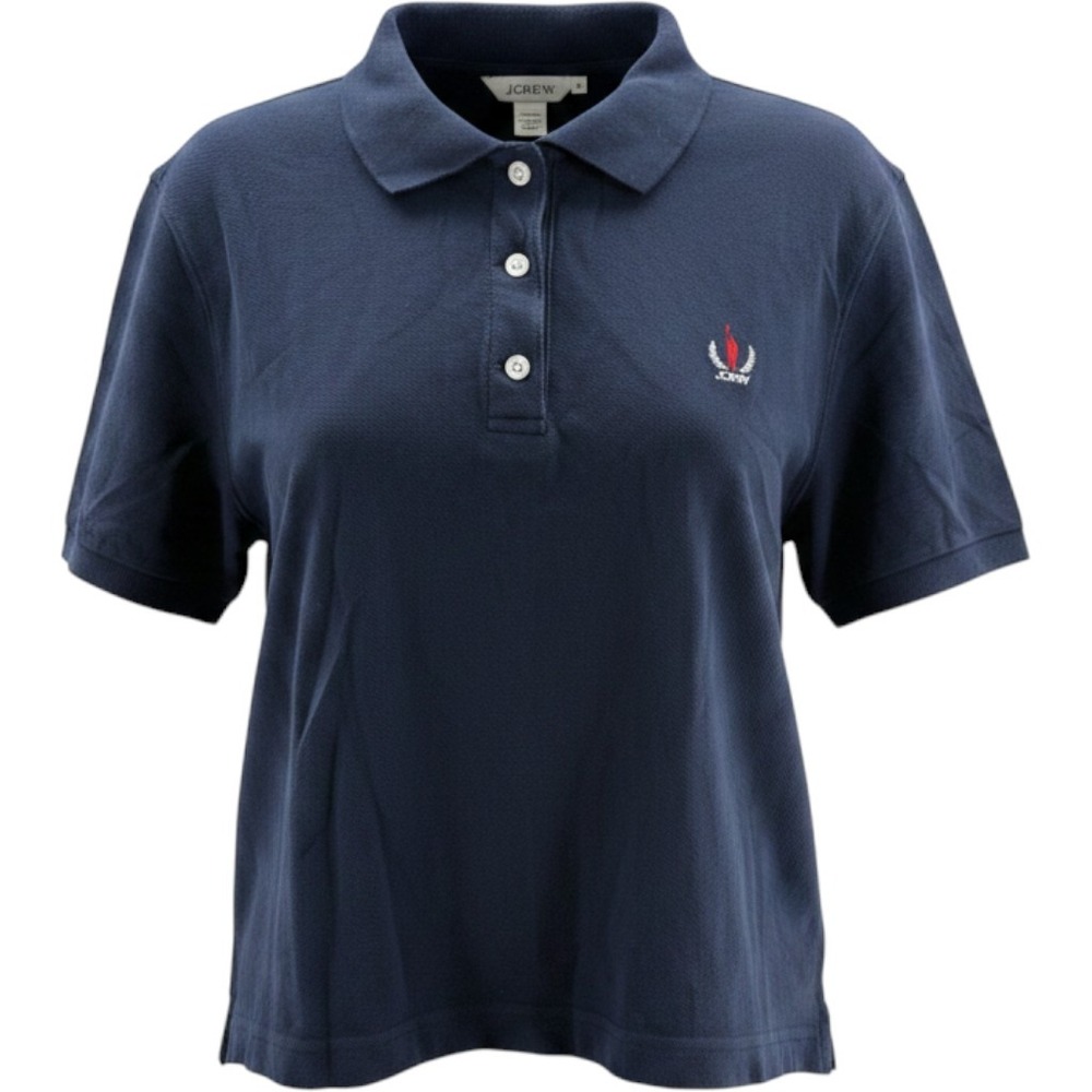 J.Crew Womens Navy Blue Cotton Short Sleeve Oarsman Crest Polo Shirt Medium NEW